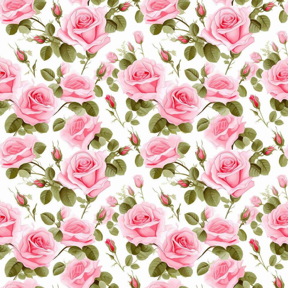 AI generated fresh pink roses seamless pattern background photo