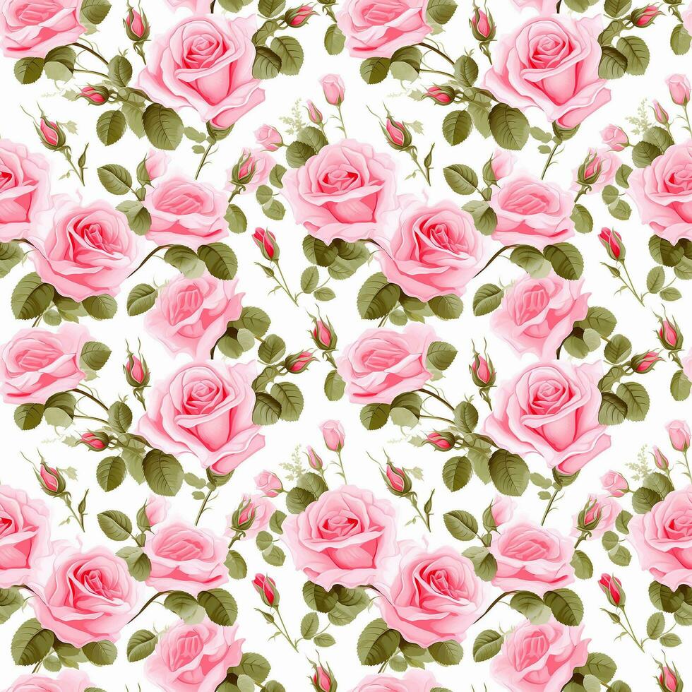 AI generated fresh pink roses seamless pattern background photo