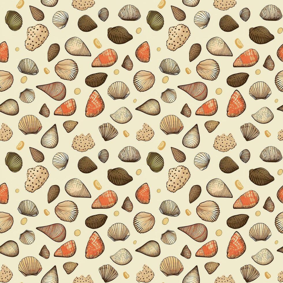 AI generated many small seashells seamless pattern background. photo