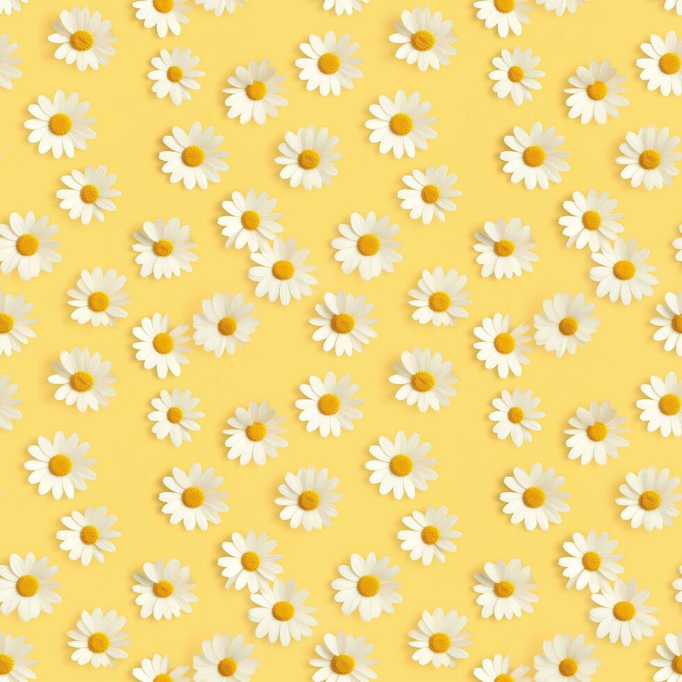 AI generated a yellow background with white daisies seamless pattern background photo