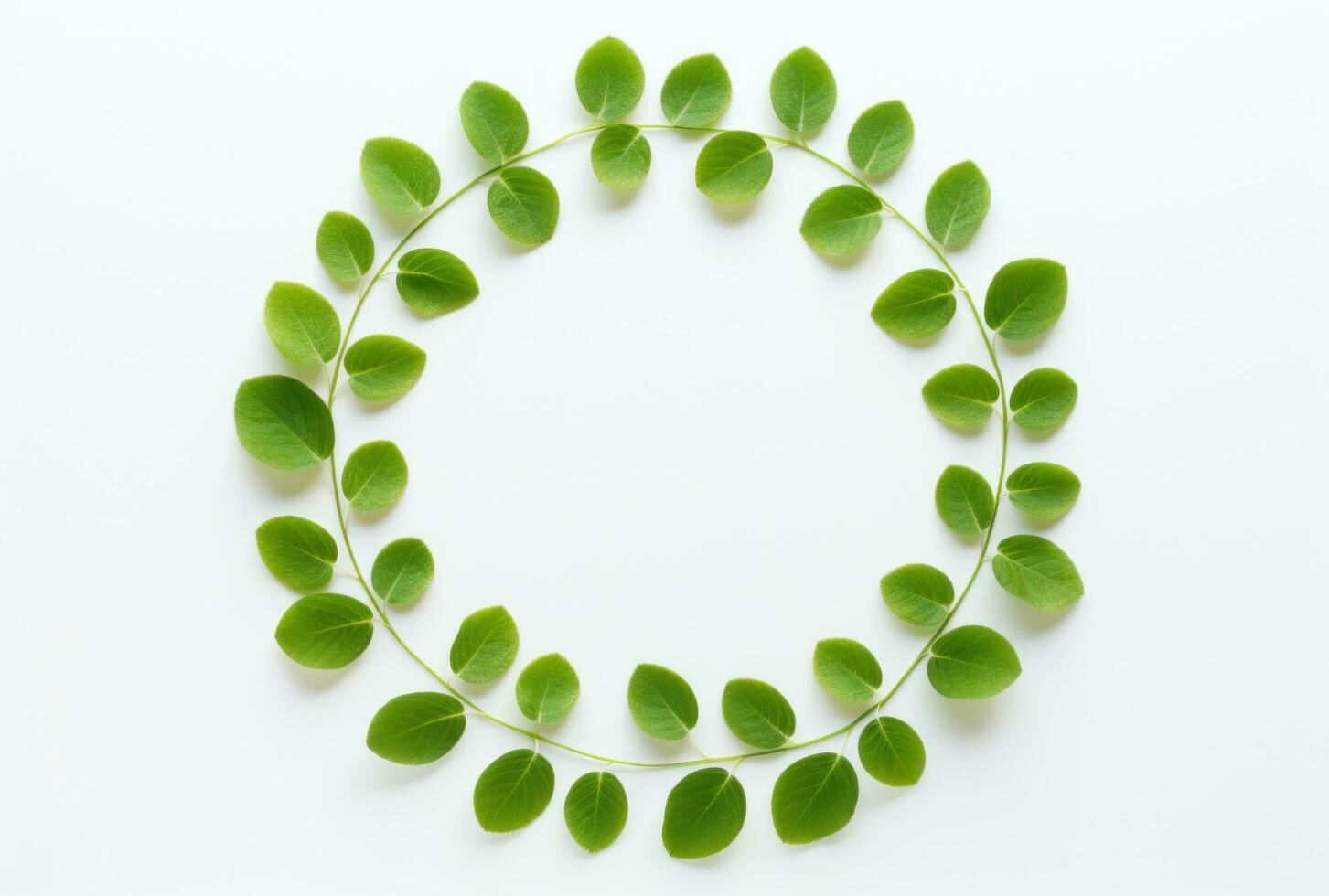 AI generated a green leaf circle is arranged on a white background, photo