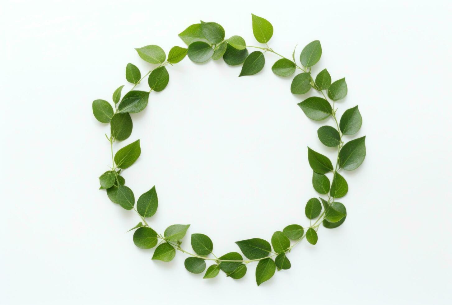 AI generated a green leaf circle is arranged on a white background, photo