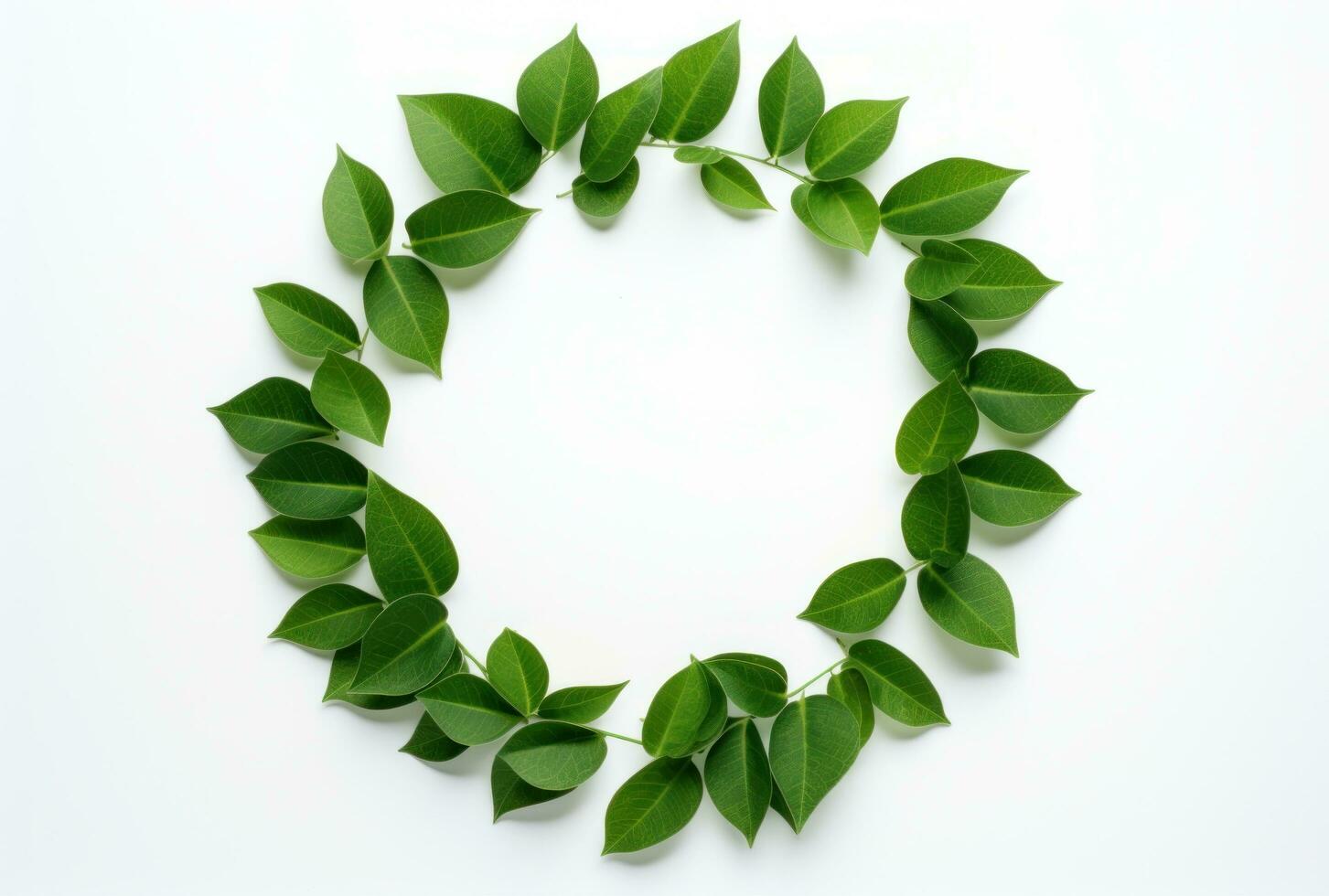 AI generated a green leaf circle is arranged on a white background, photo