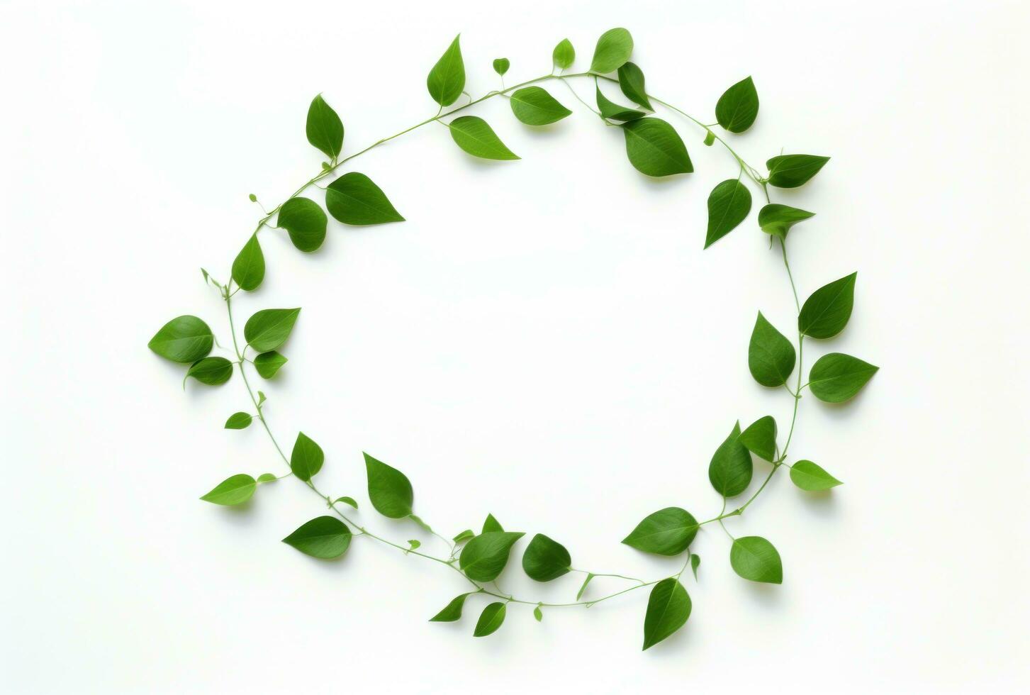 AI generated a bunch of green leaves in a small circle on a white surface photo