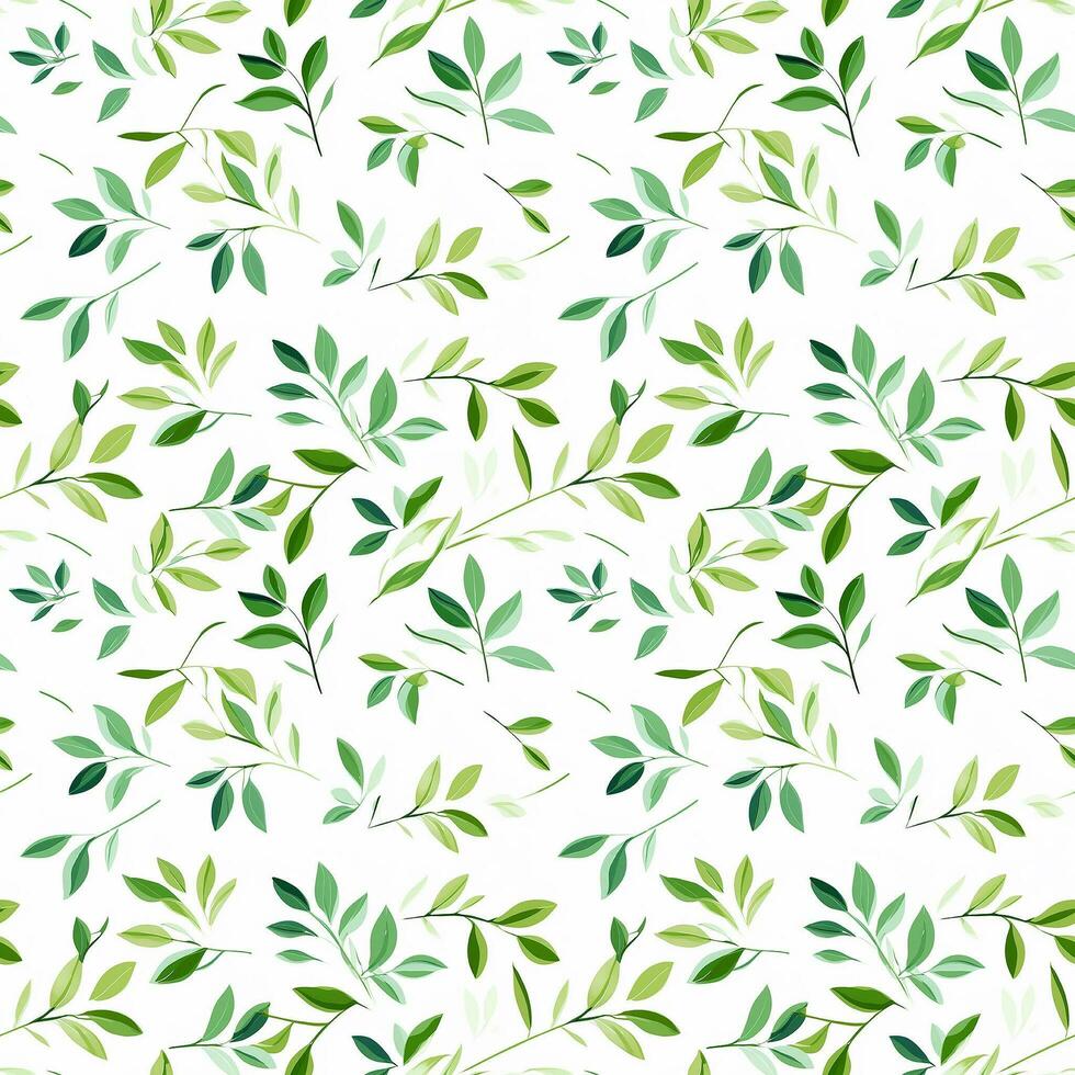 AI generated a green leaf on a white seamless pattern background. photo