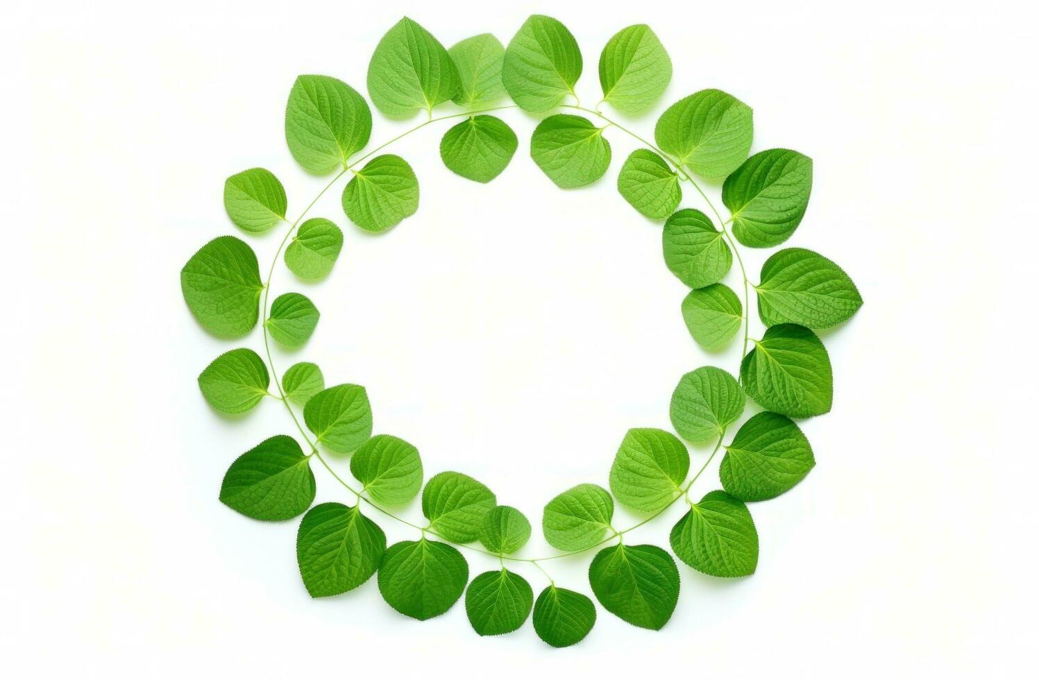 AI generated circular arrangement of leaves on white background green leaves photo