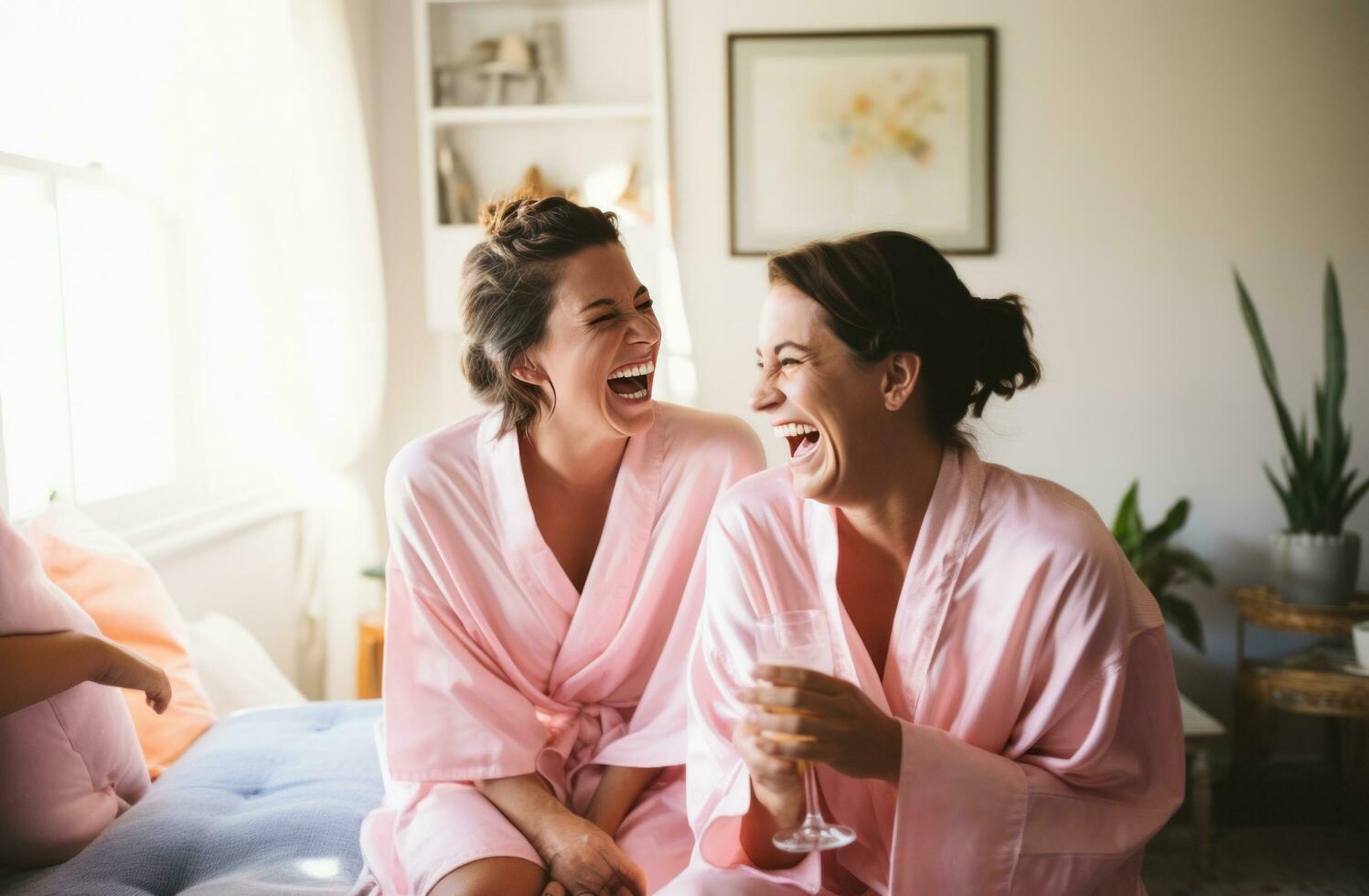 AI generated two women in robes sitting in a room photo