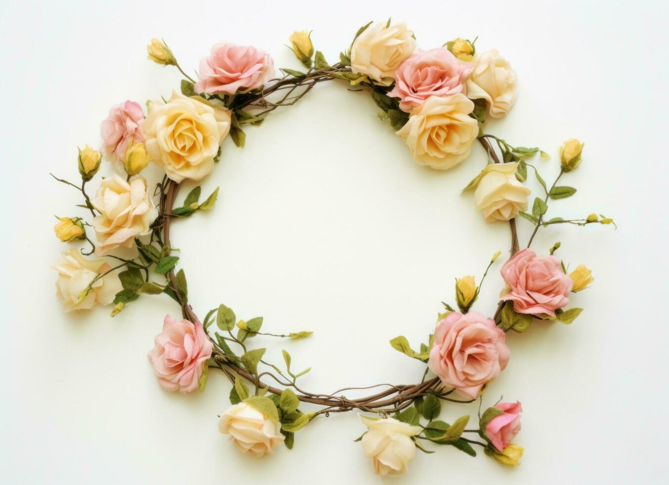 AI generated pink rose wreath with leaves photo