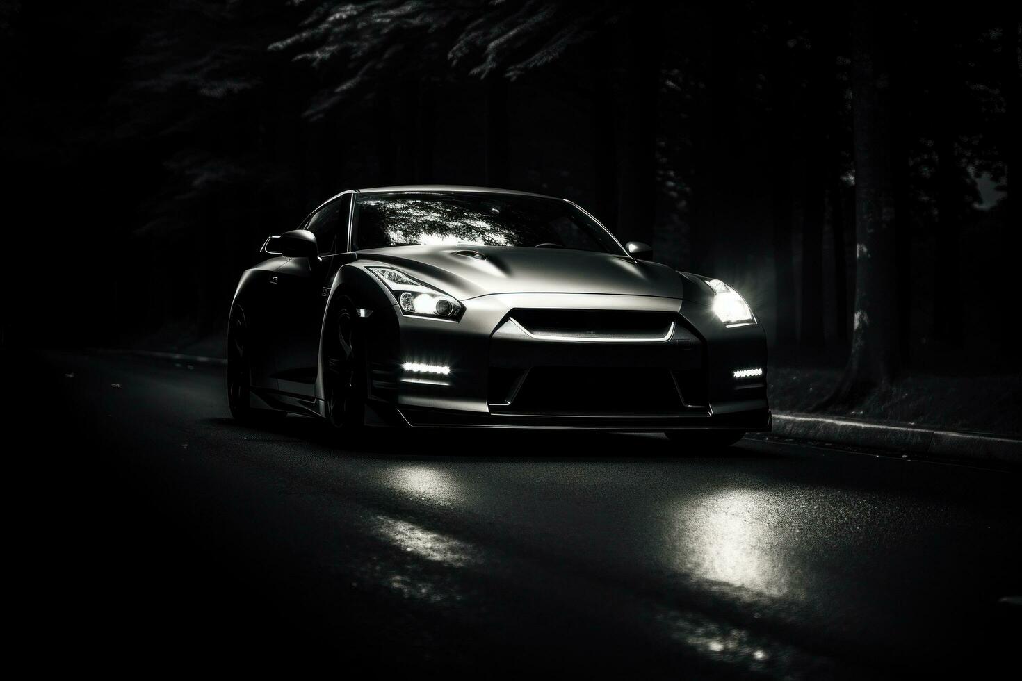 AI generated black car on dark background photo