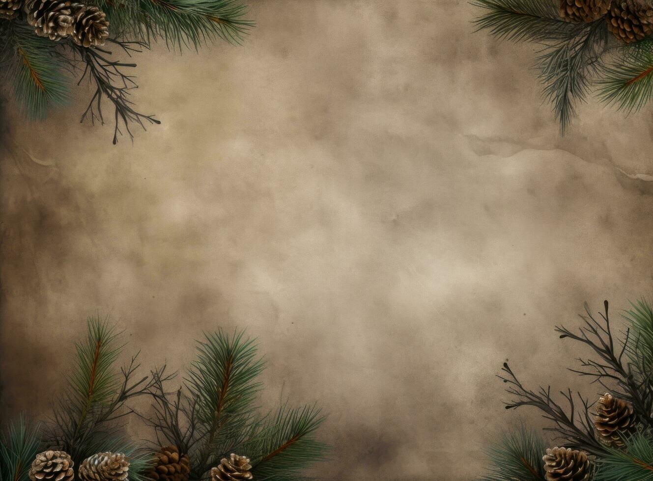 AI generated rustic pine branches and pine cones on a natural background photo