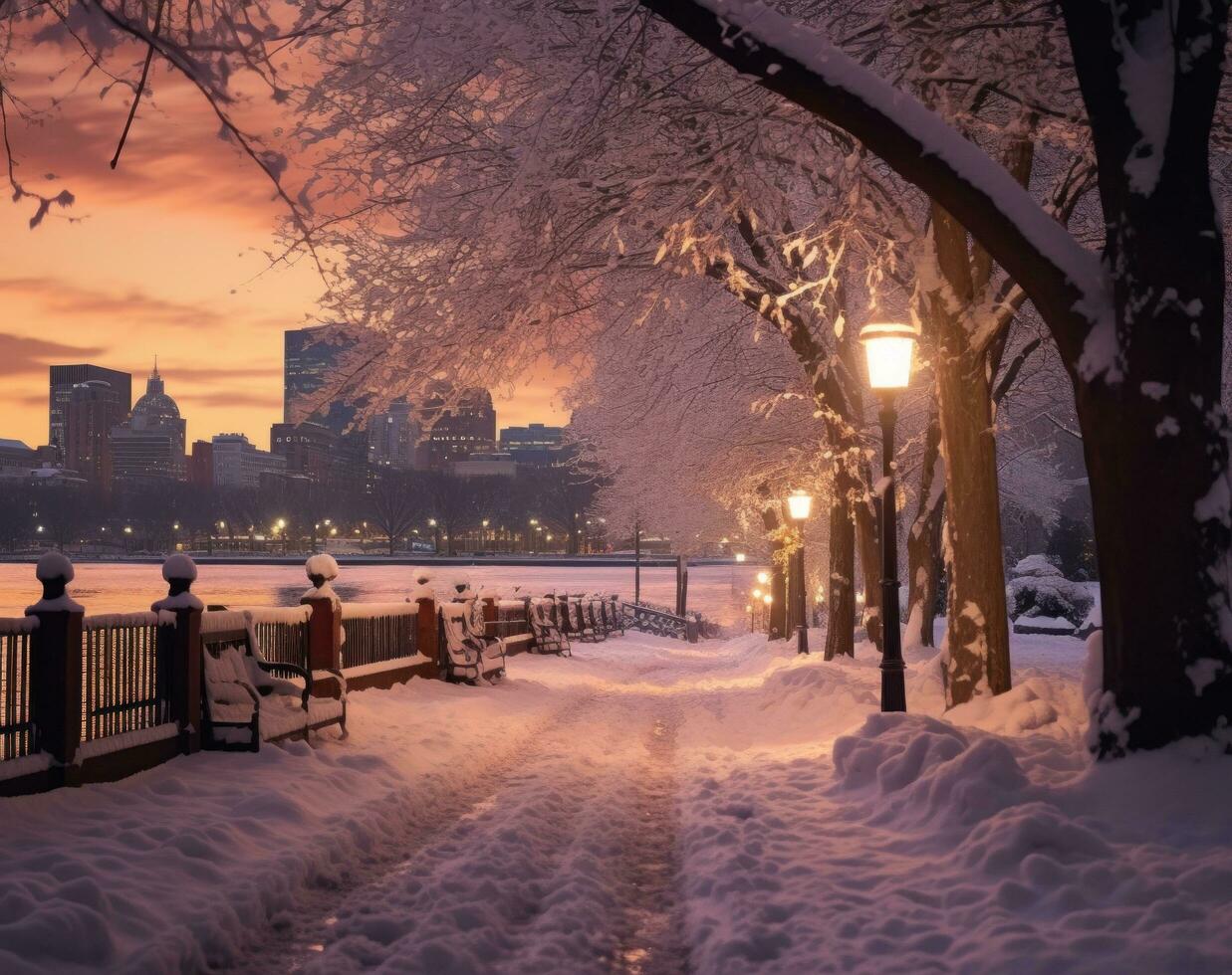 AI generated winter is beautiful in park photo