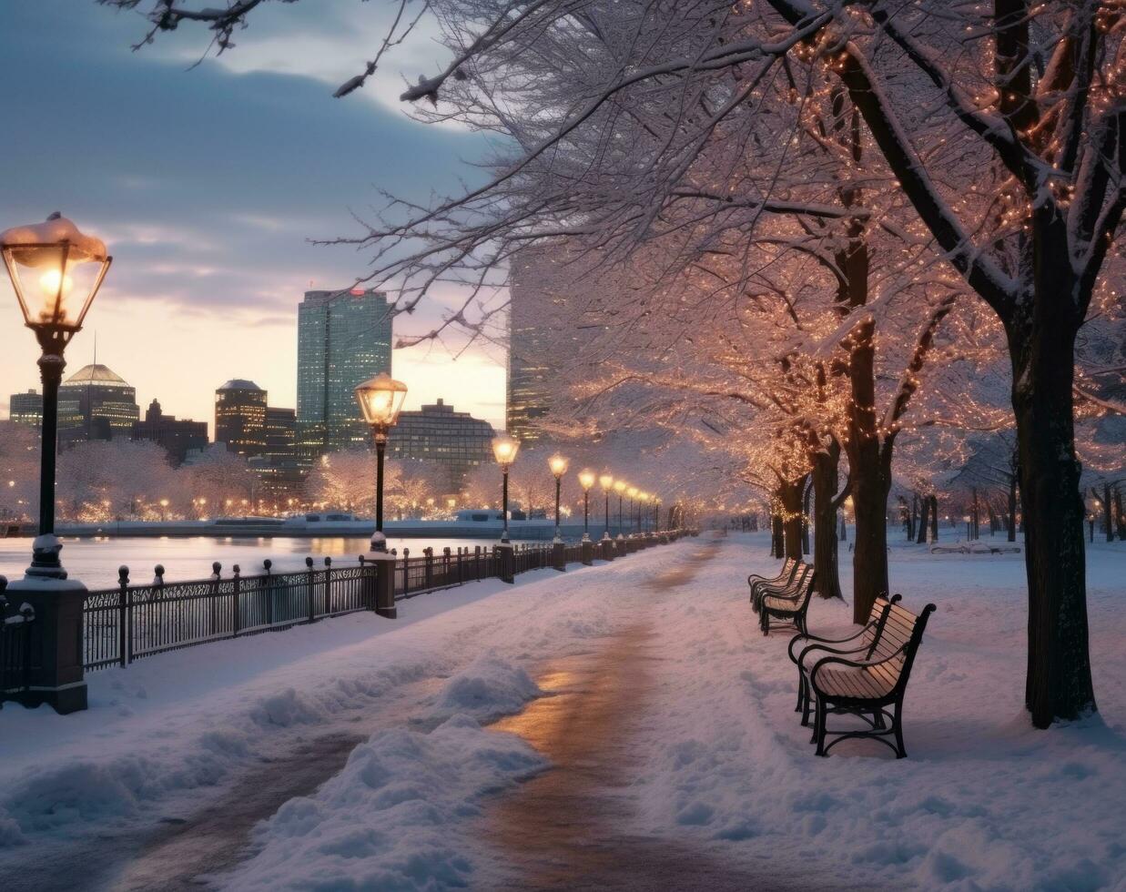 AI generated winter is beautiful in park photo