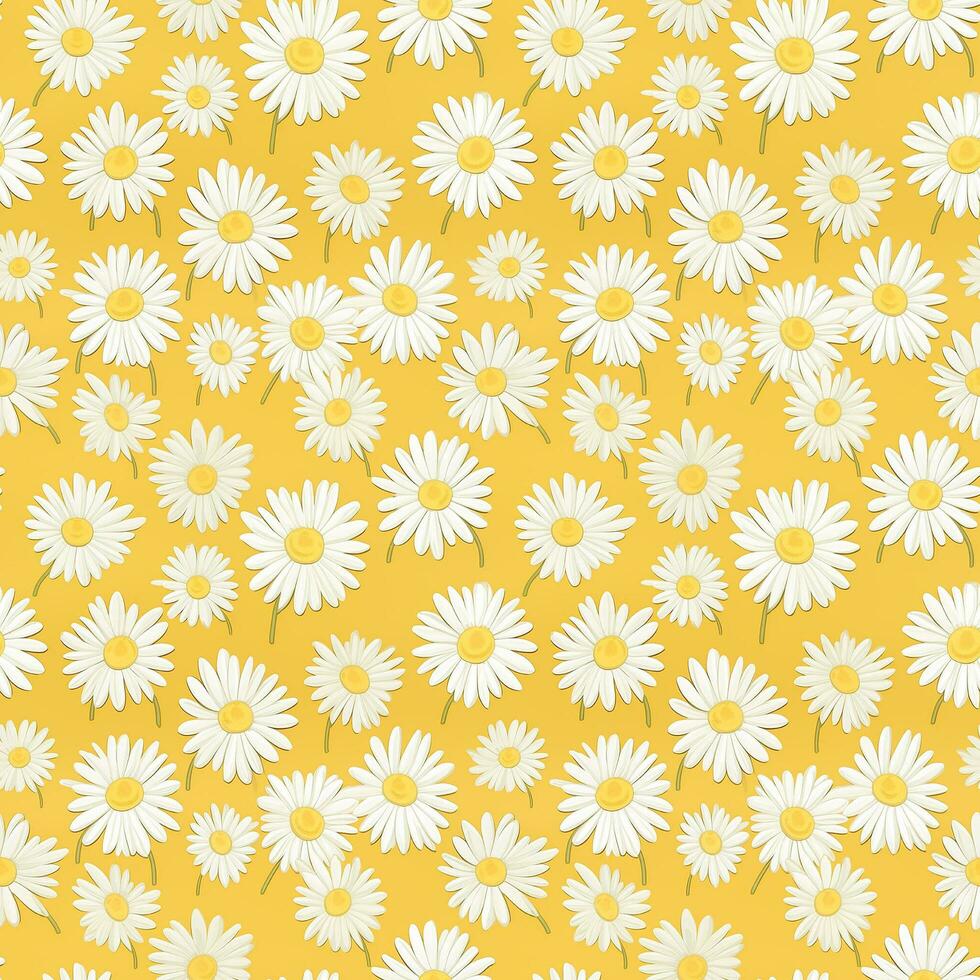 AI generated white daisies on a yellow seamless pattern background photo