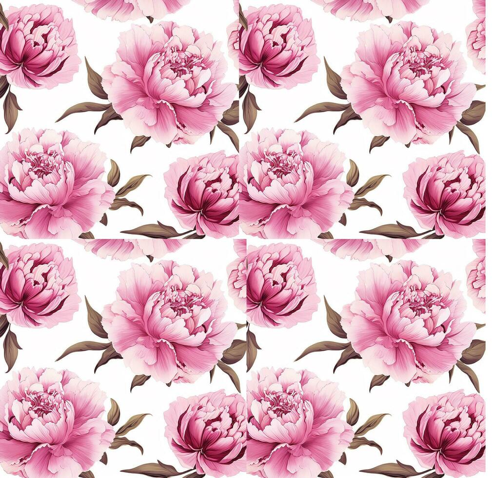 AI generated pink flowers pattern with greens seamless pattern background photo