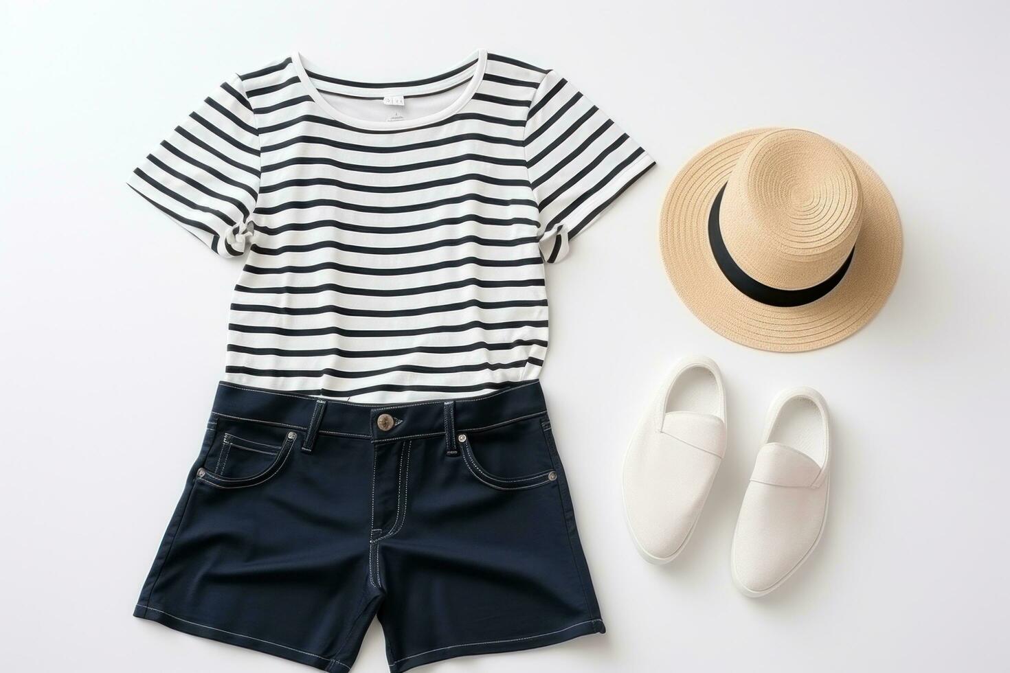 AI generated a pair of shorts, a hat, a bag and a hat on a white background photo