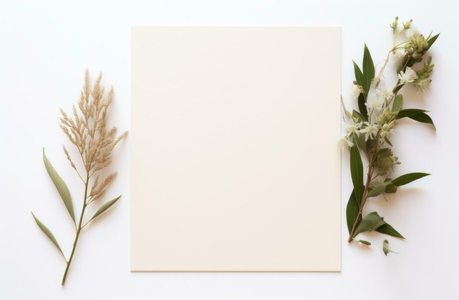 AI generated a beige blank card with plants on a white background photo