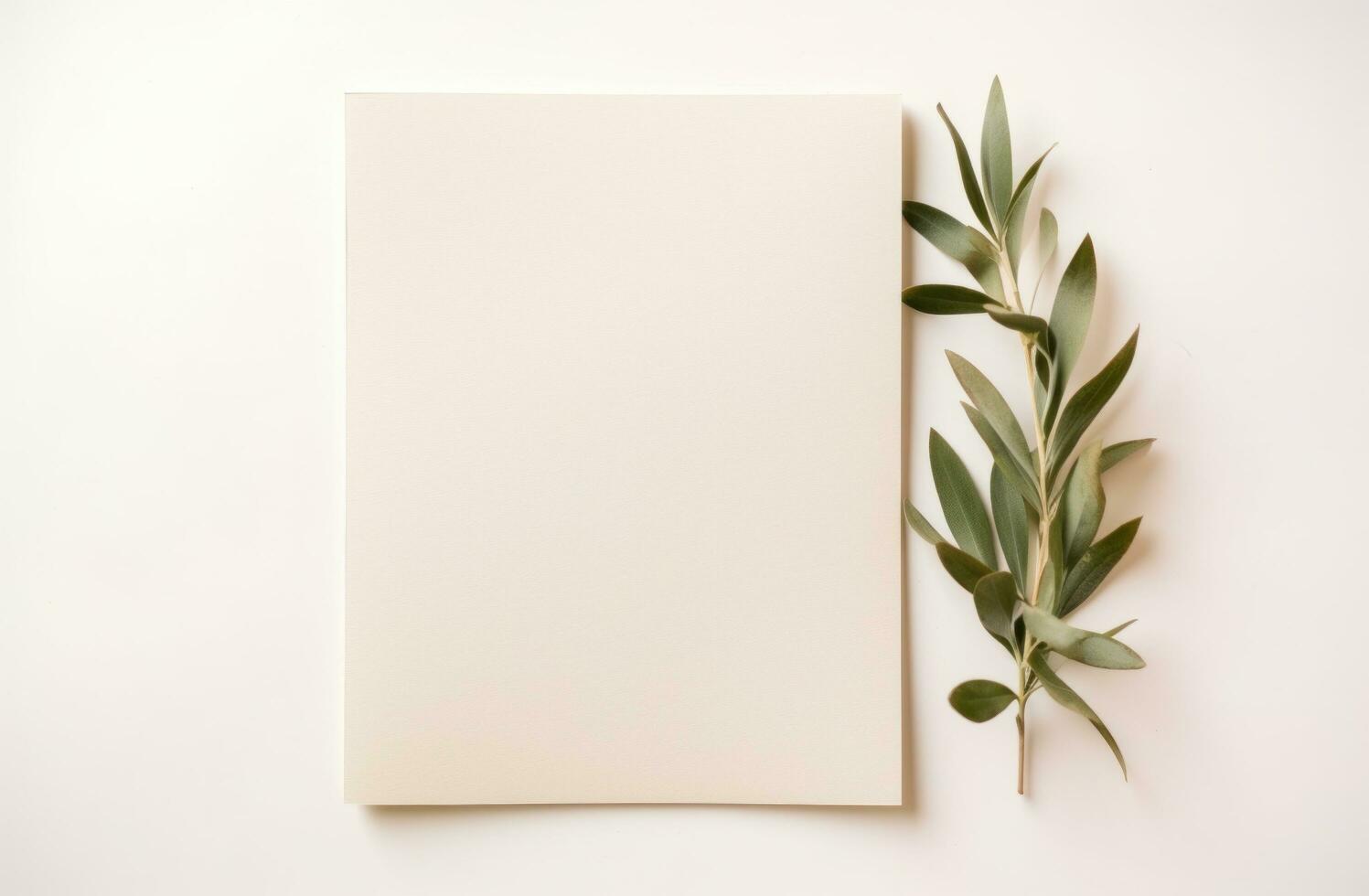 ai generado un beige blanco tarjeta con plantas en un blanco antecedentes foto