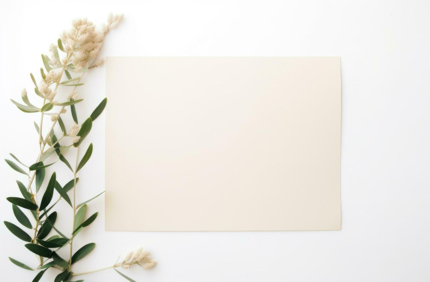 ai generado un beige blanco tarjeta con plantas en un blanco antecedentes foto