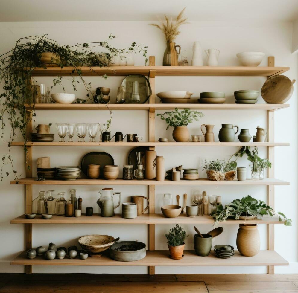 ai generado dos grande estantería en el cocina, foto