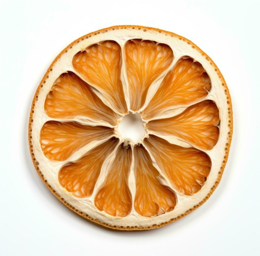 AI generated cut up pieces of orange on a white mat, back button focus, light yellow and white, focus stacking photo
