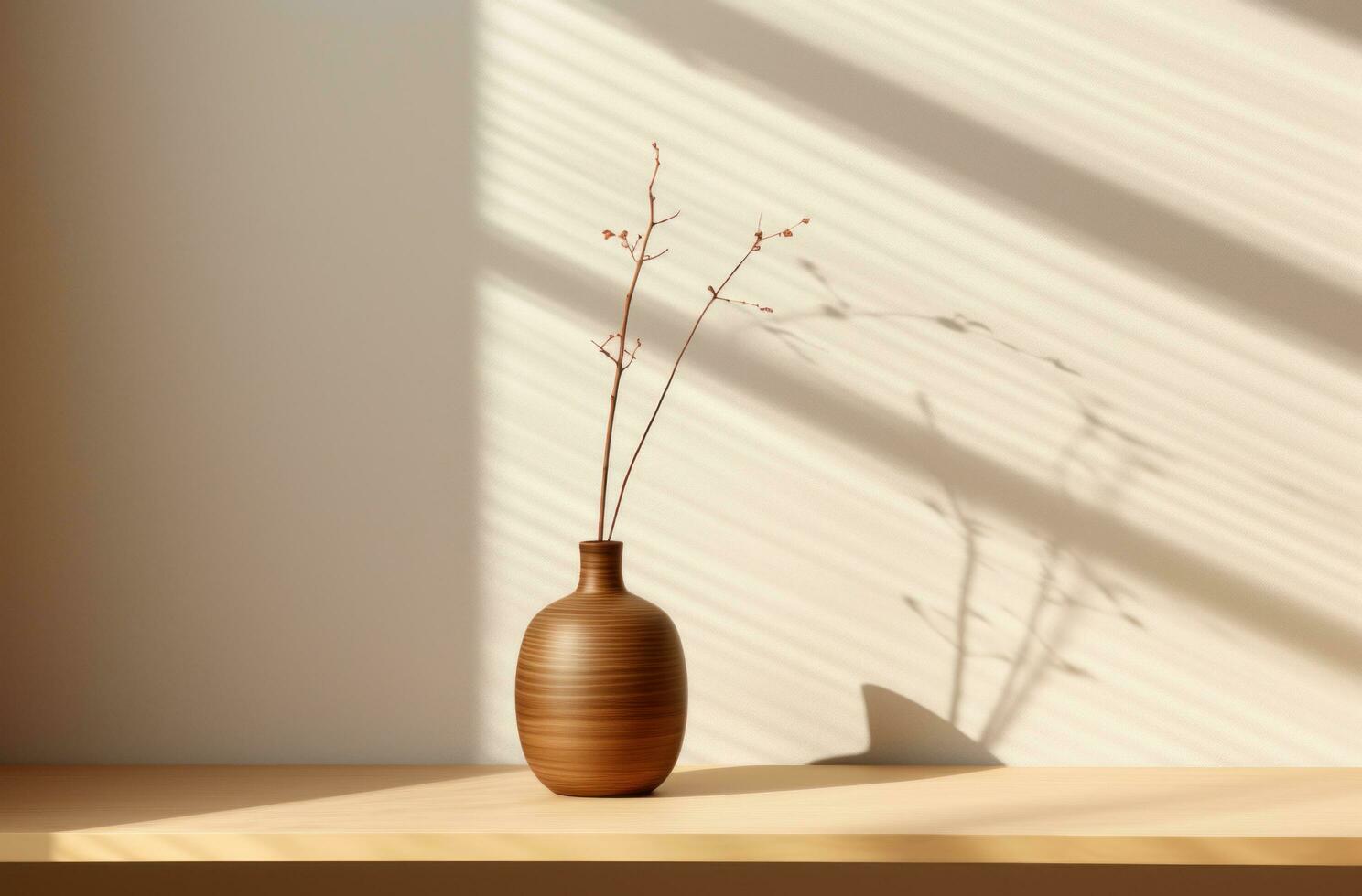 AI generated small vase and a desk with shadow, photo