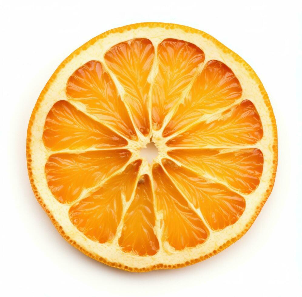 AI generated cut up pieces of orange on a white mat, back button focus, light yellow and white, focus stacking photo