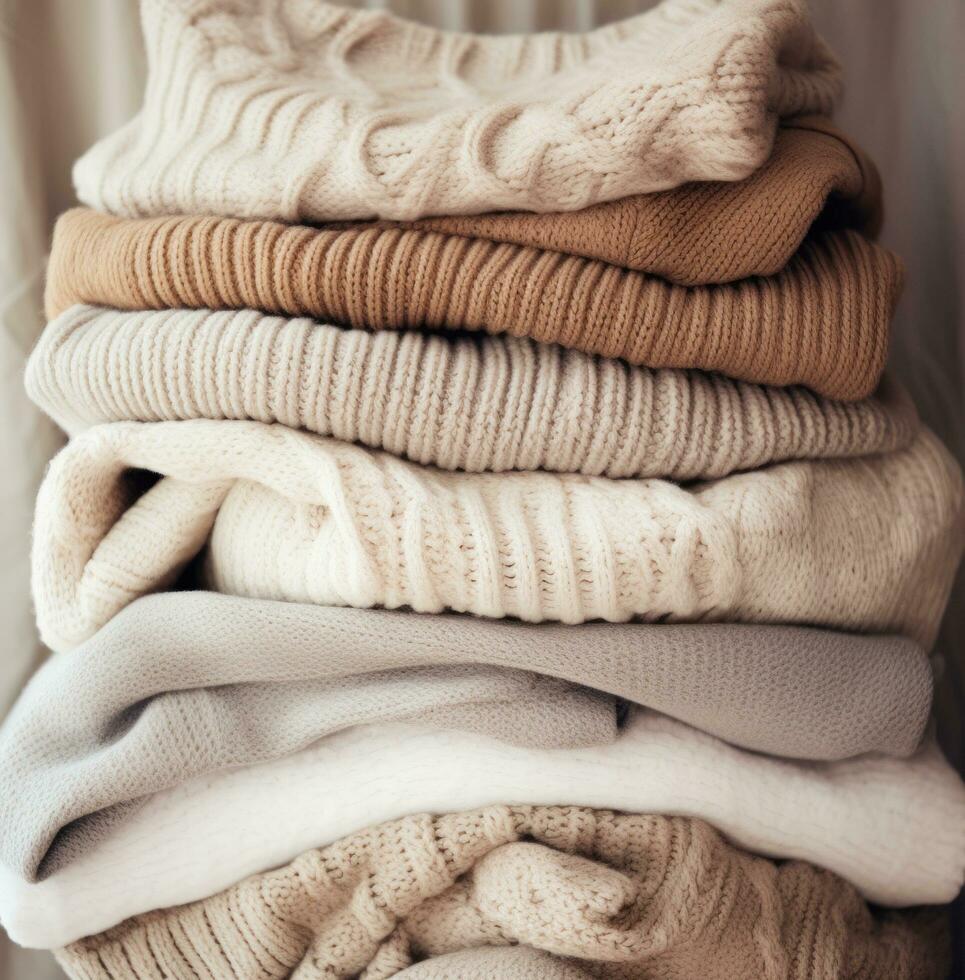 AI generated dozens of knit sweaters of different colors, photo