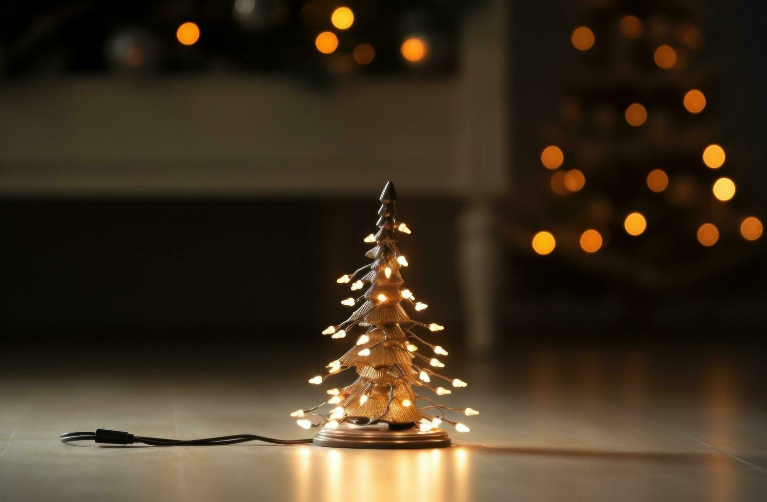 AI generated christmas tree with christmas lights on a floor photo