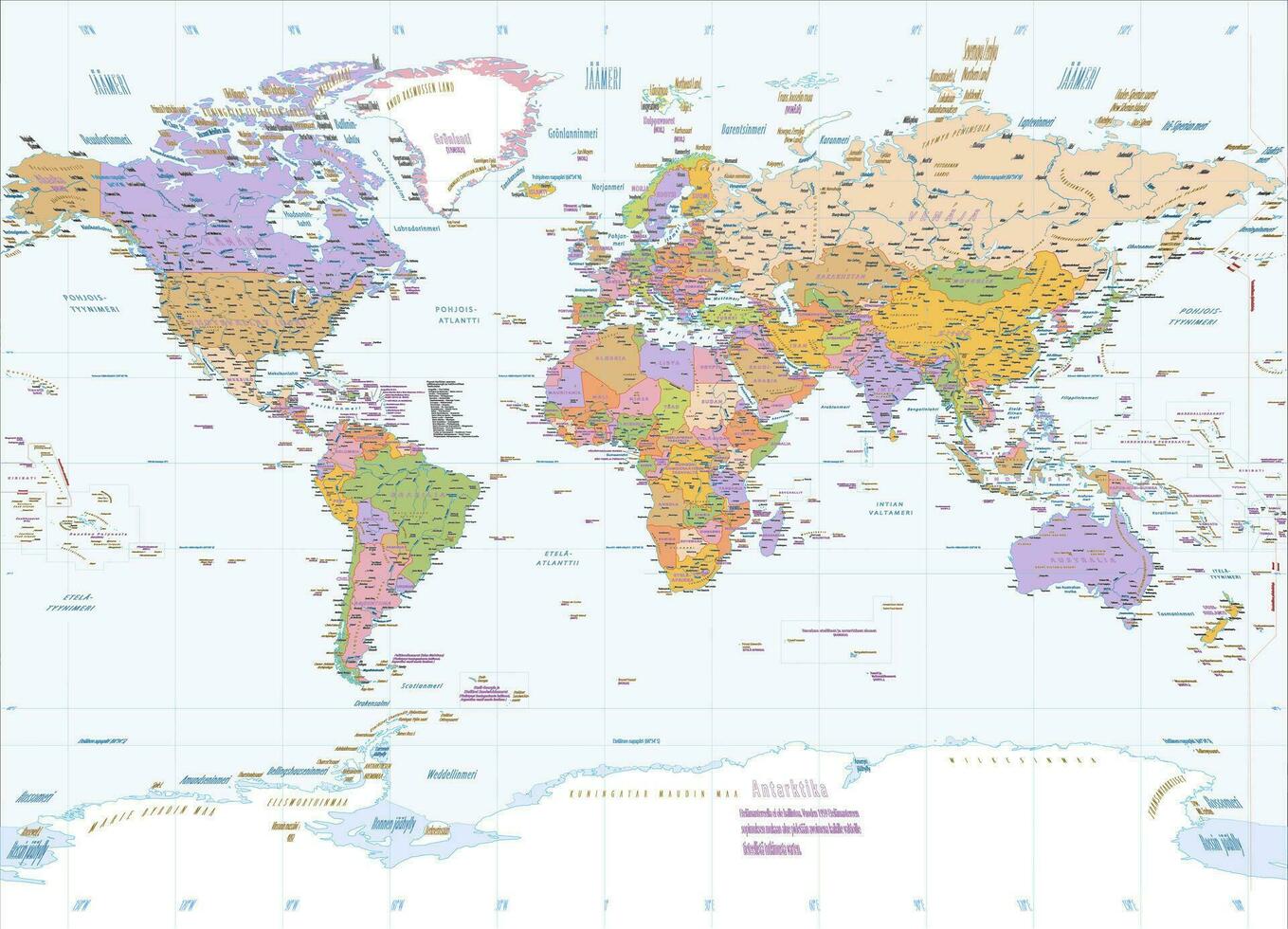 político mundo mapa finlandés idioma molinero proyección vector