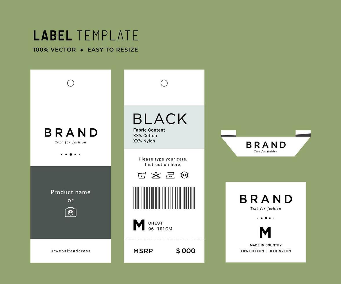 Hangtag label hang tag and price tag apparel care label with barcode garments accessories packaging fabric fashion design. vector