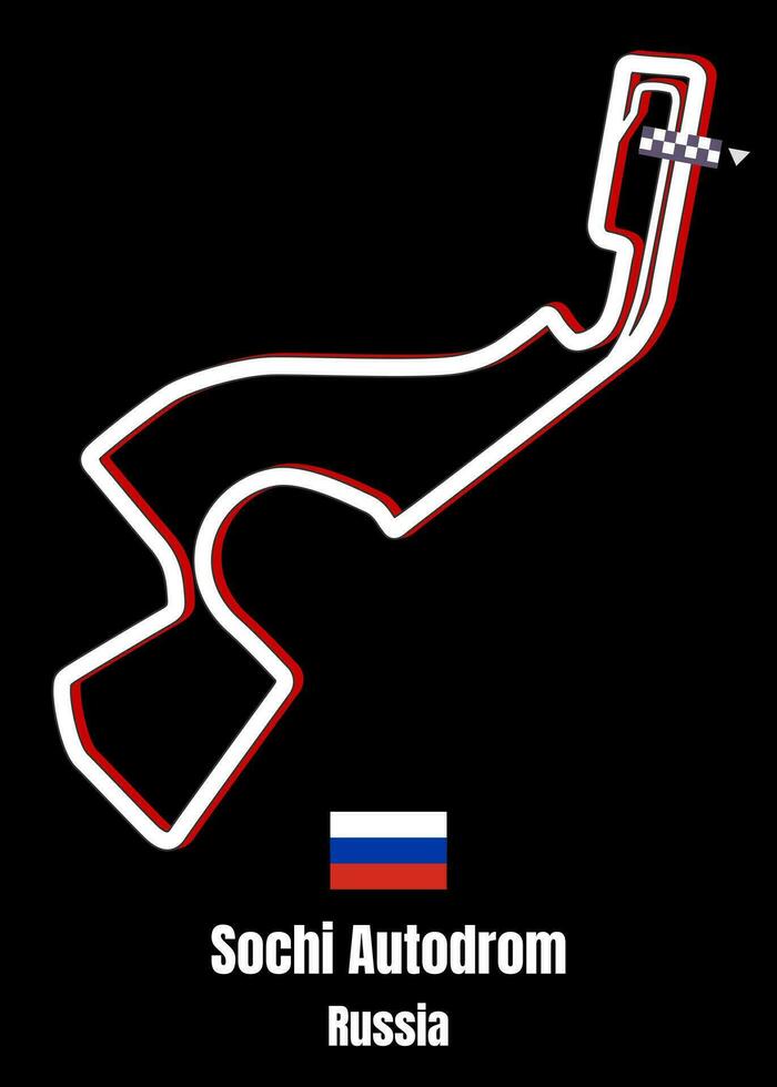 Sochi Autodrom racing circuit map poster vector