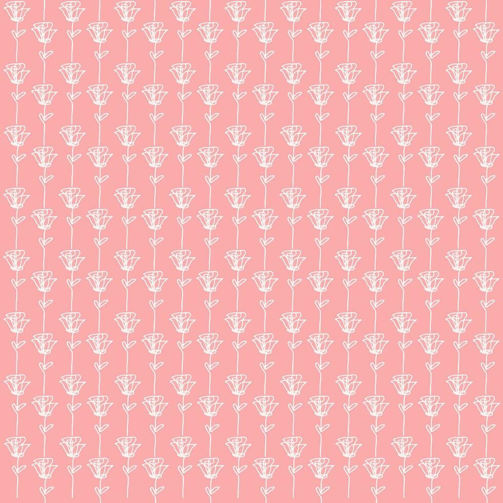 rose line art pattern on peach pink background vector