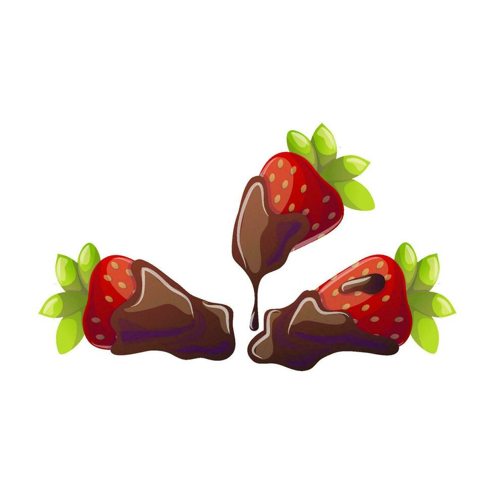 Chocolate covered strawberries in cartoon style. Vector illustration for poster, banner, website, advertisement. Vector illustration with colorful sweet dessert.