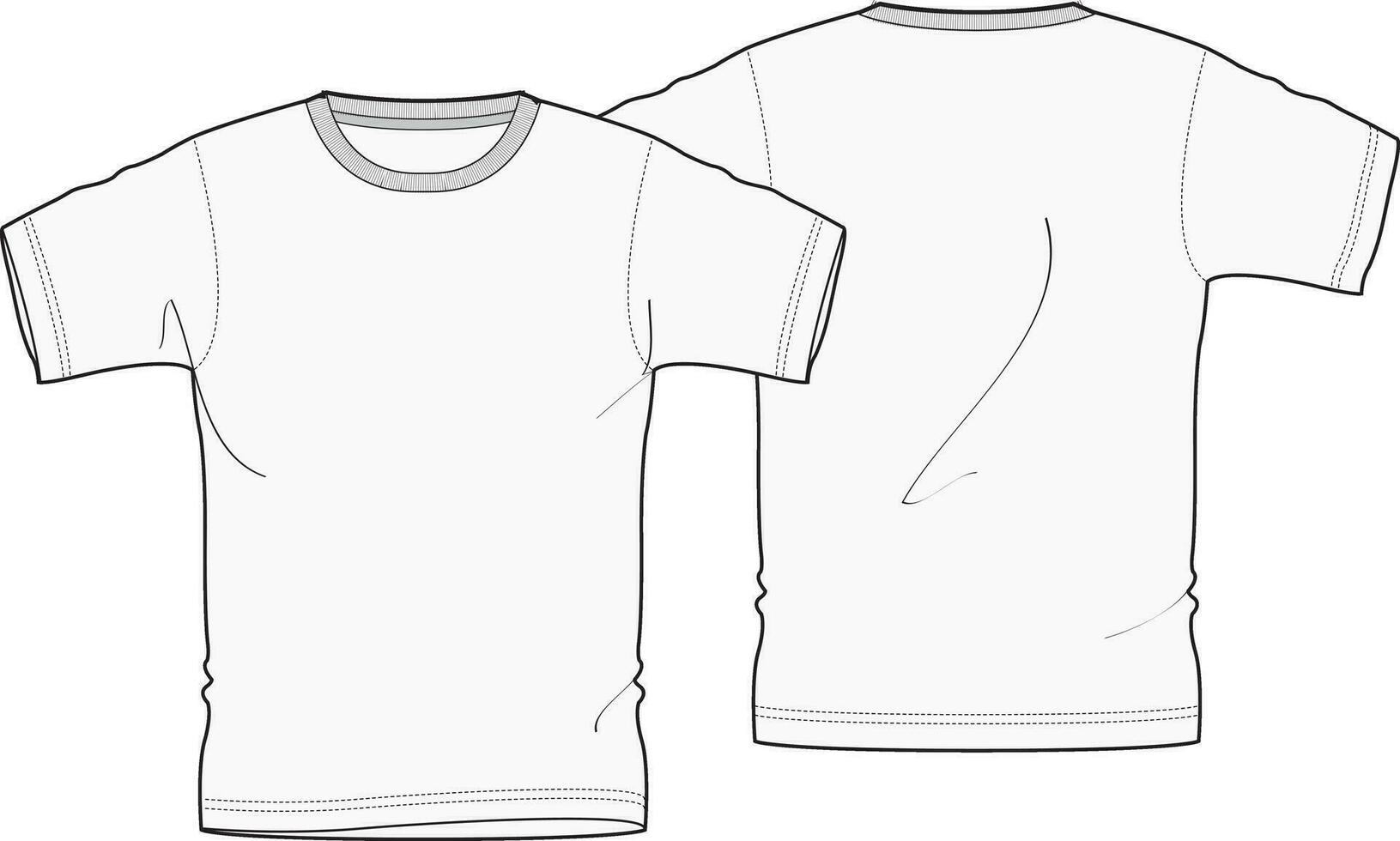 Short Sleeve T-Shirt Fashion Sketch Design Vector Template Front and Back on transparent background editable blank