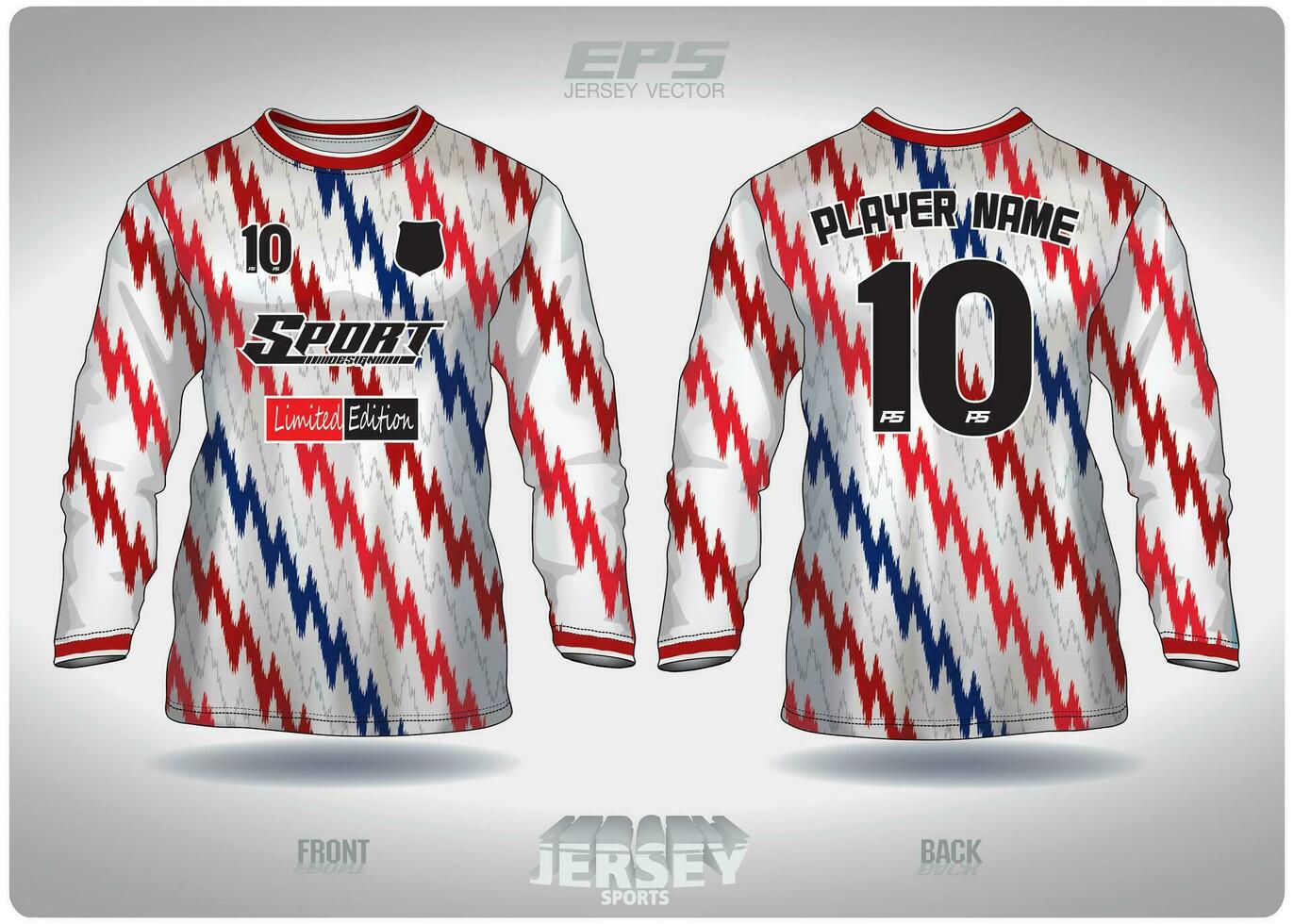 eps jersey Deportes camisa vector.blanco rojo azul enclavamiento relámpago ondulado modelo diseño, ilustración, textil antecedentes para redondo cuello Deportes camisa largo mangas vector