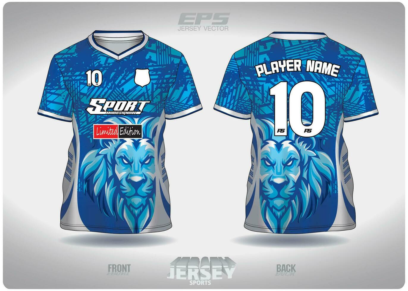 EPS jersey sports shirt vector.Lion blue and white pattern design, illustration, textile background for V-neck sports t-shirt, football jersey shirt vector