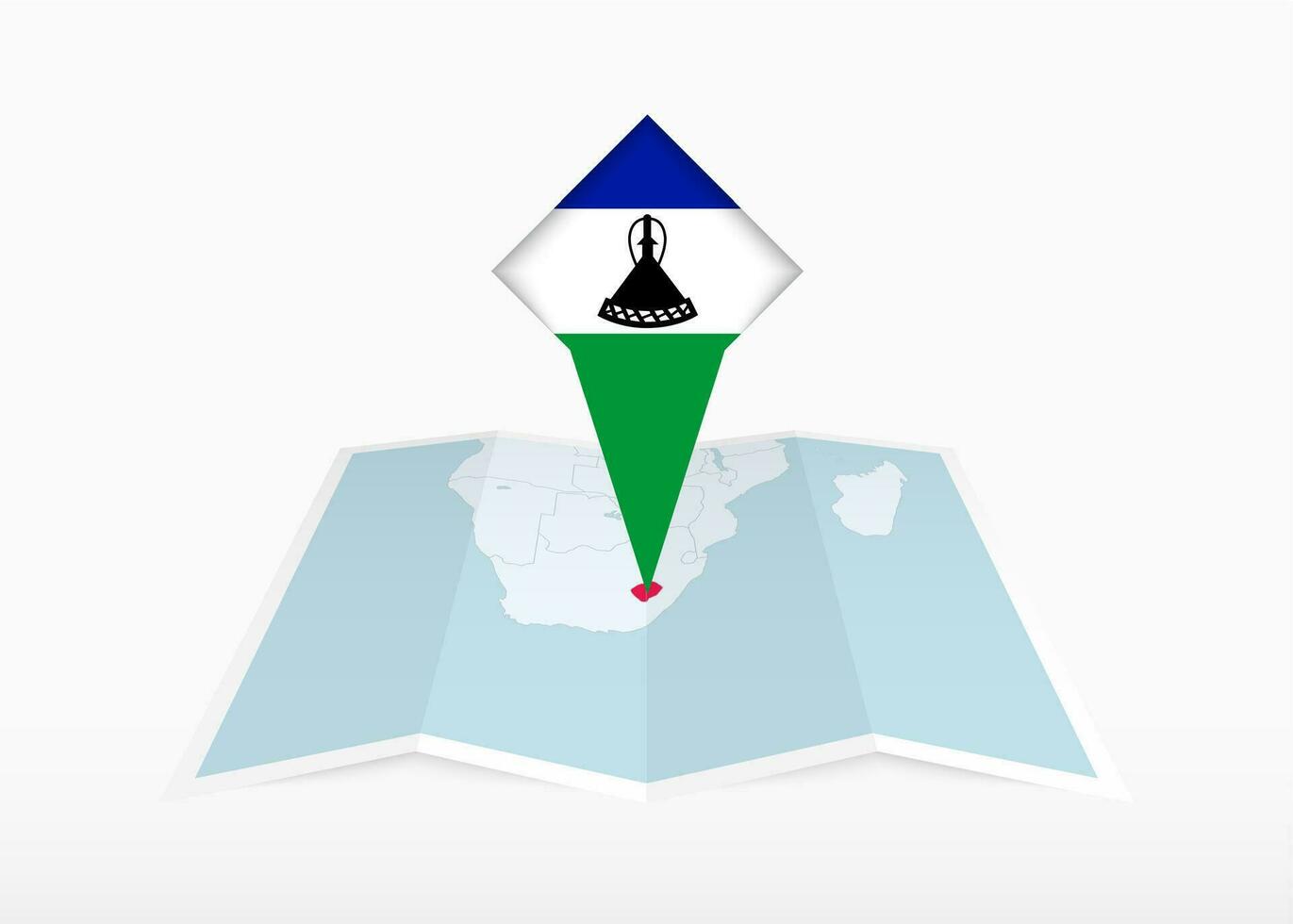 Lesoto es representado en un doblada papel mapa y clavado ubicación marcador con bandera de Lesoto. vector