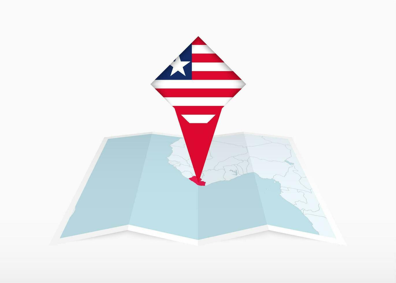 Liberia es representado en un doblada papel mapa y clavado ubicación marcador con bandera de Liberia. vector