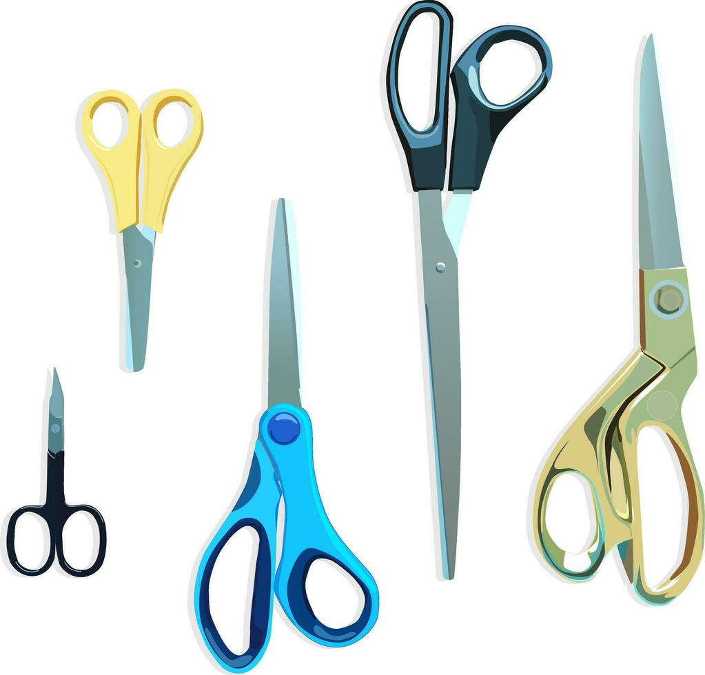 Set of scissors. Vector illustration. Scissors for work.