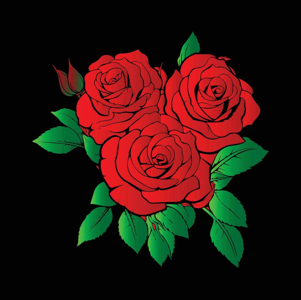 rojo rosas mano dibujado color colocar. negro línea Rosa flores aislado en blanco antecedentes. vector de colores elementos ilustración para contento san valentin día postales