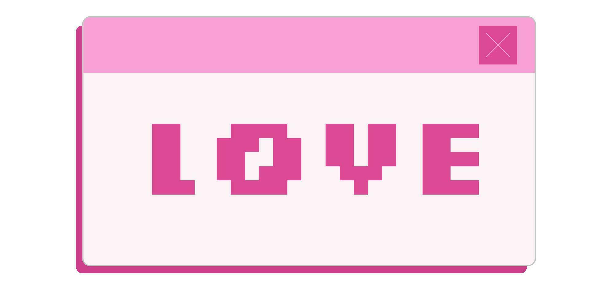 romantic banner. A cute pink pop-up window. Pixel graphics. Love. Vector illustration