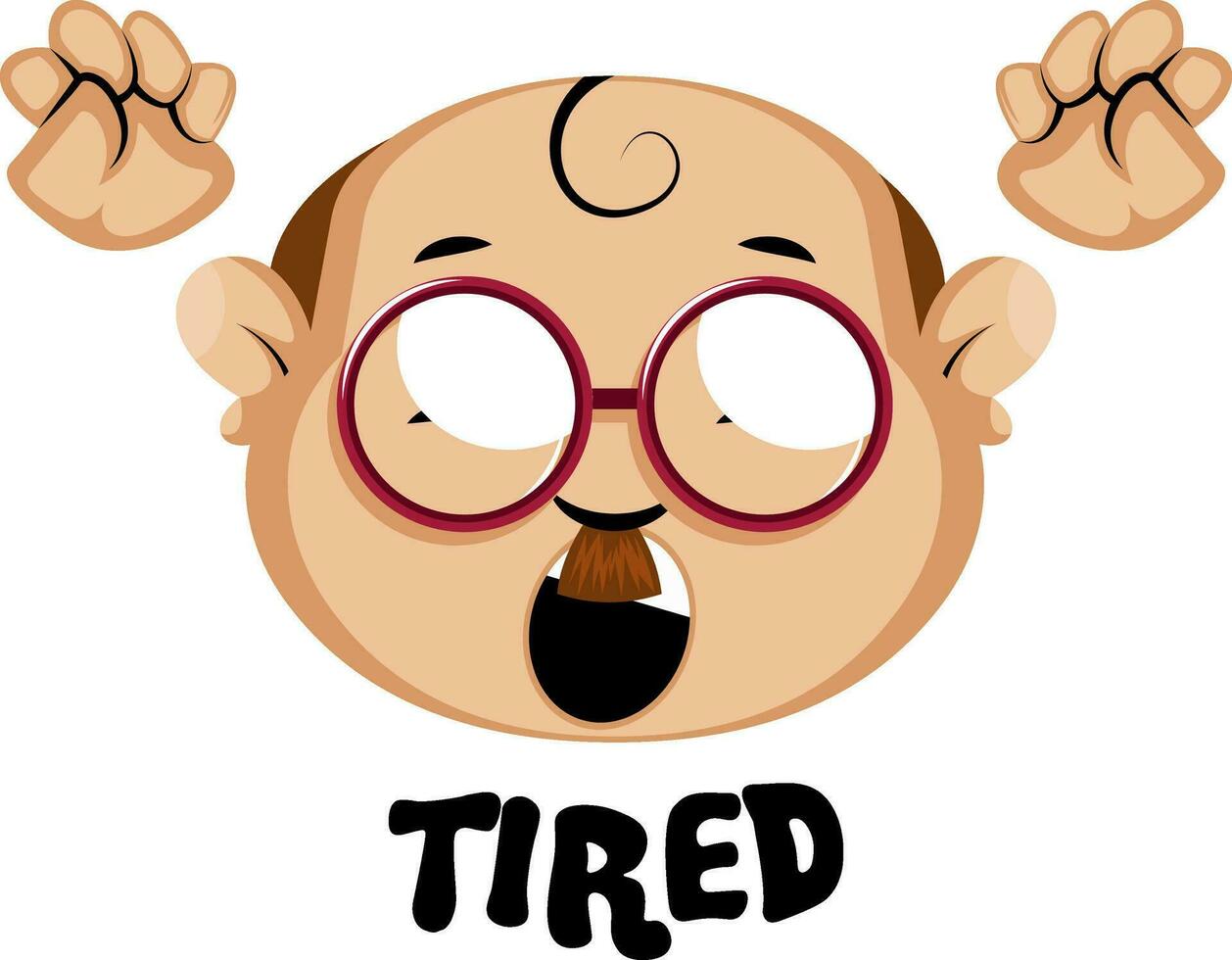 Human emoji with tired expression, illustration, vector on white background.