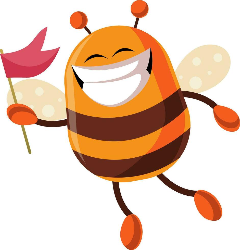 Bee with flag is smiling, illustration, vector on white background.