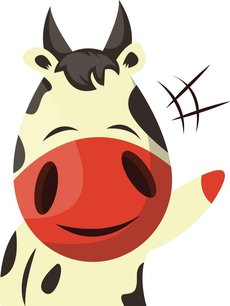 Cow is waving, illustration, vector on white background.