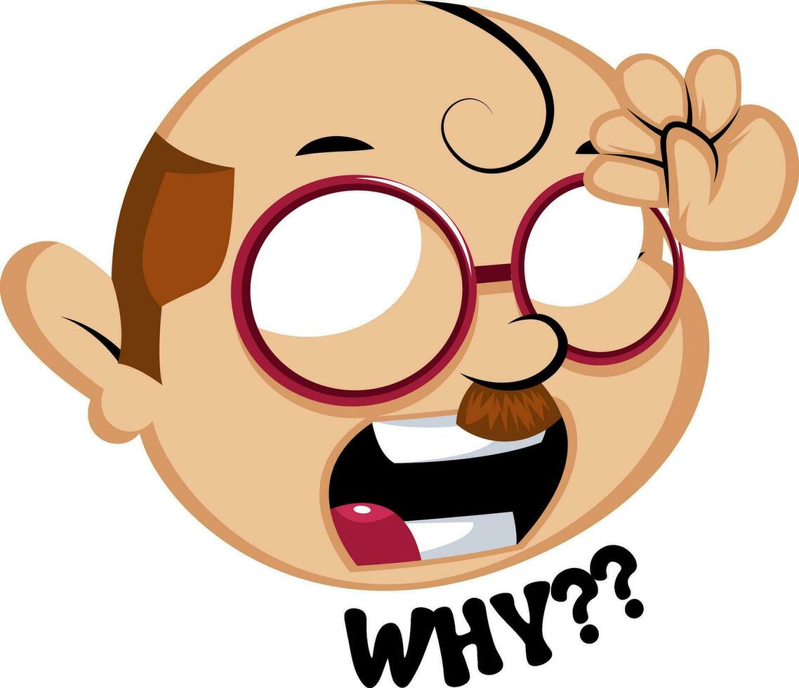 Funny human emoji with a why signal, illustration, vector on white background.
