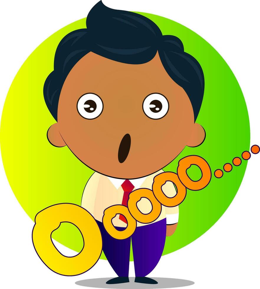 Surprised boy in a suit with curly hair, illustration, vector on white background.