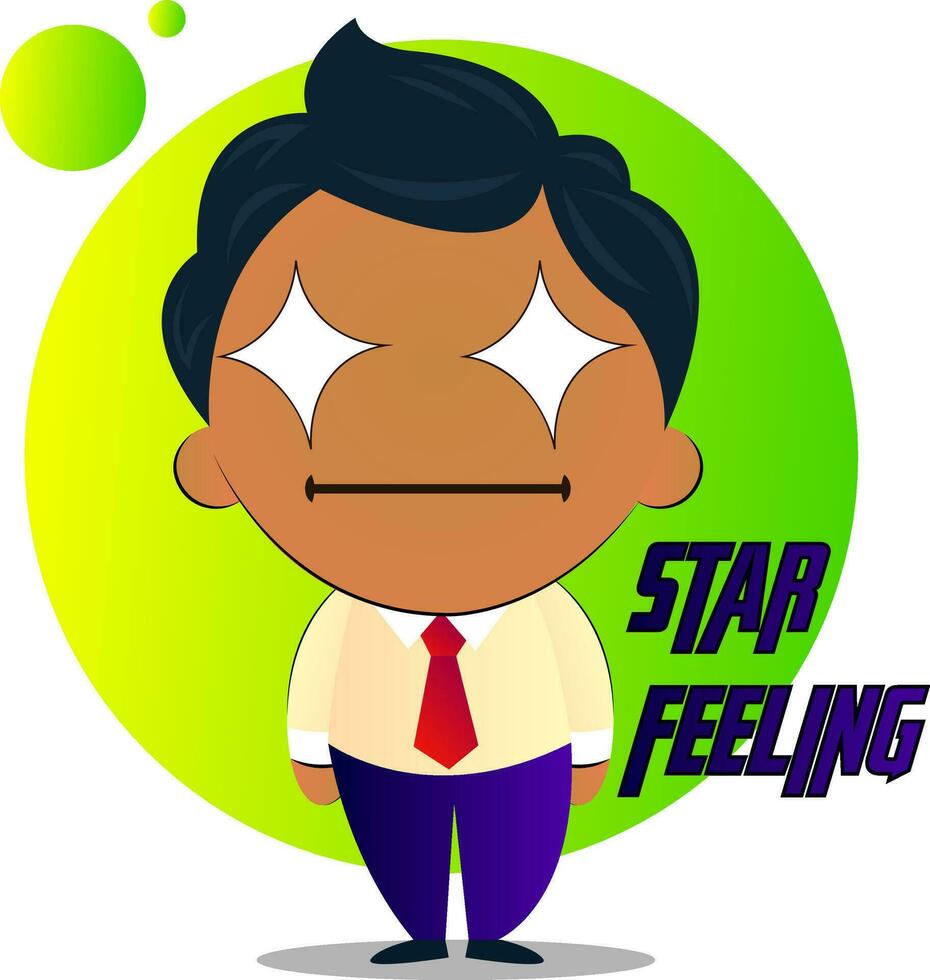 Boy in a suit with curly hair and stars in his eyes, illustration, vector on white background.