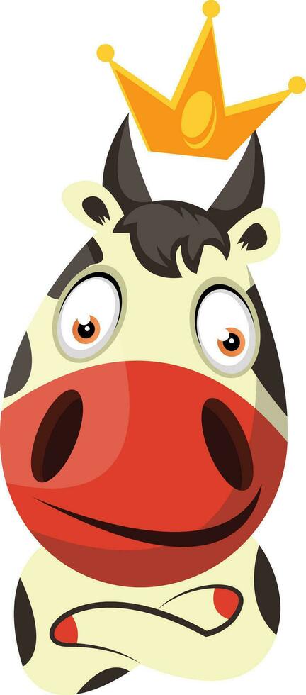 Cow with a crown on head, illustration, vector on white background.