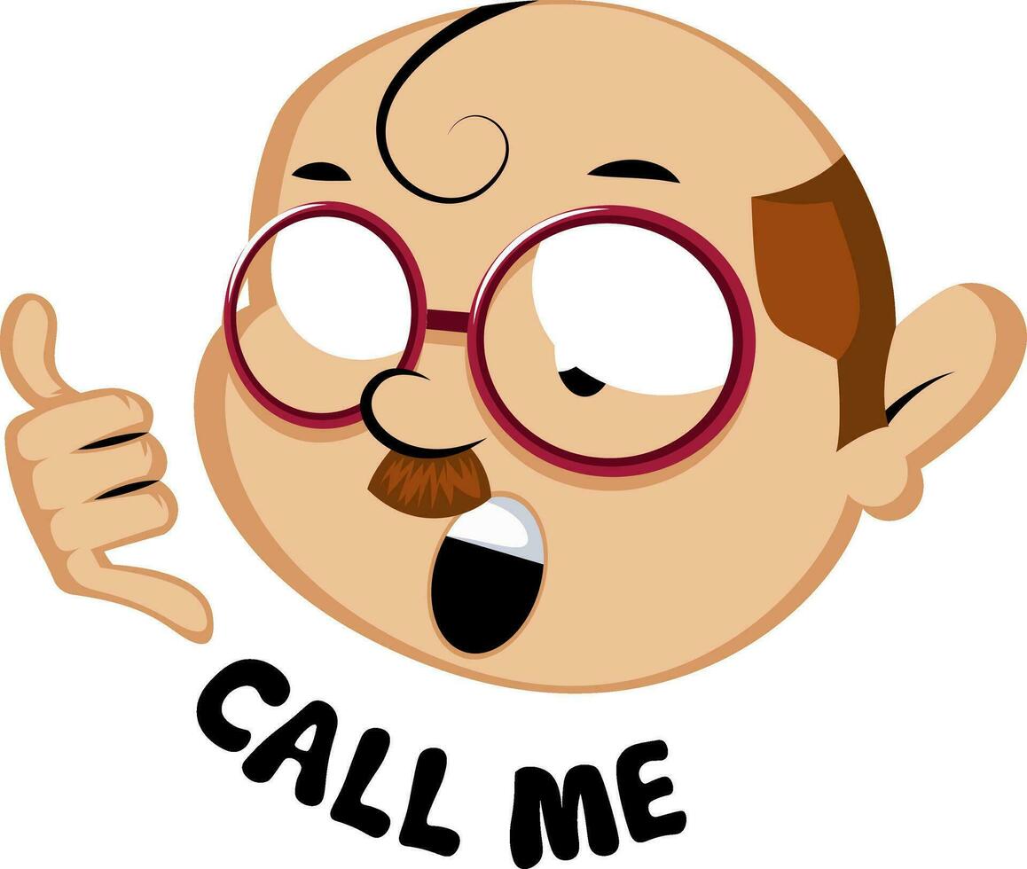 Funny human emoji with call me sign, illustration, vector on white background.