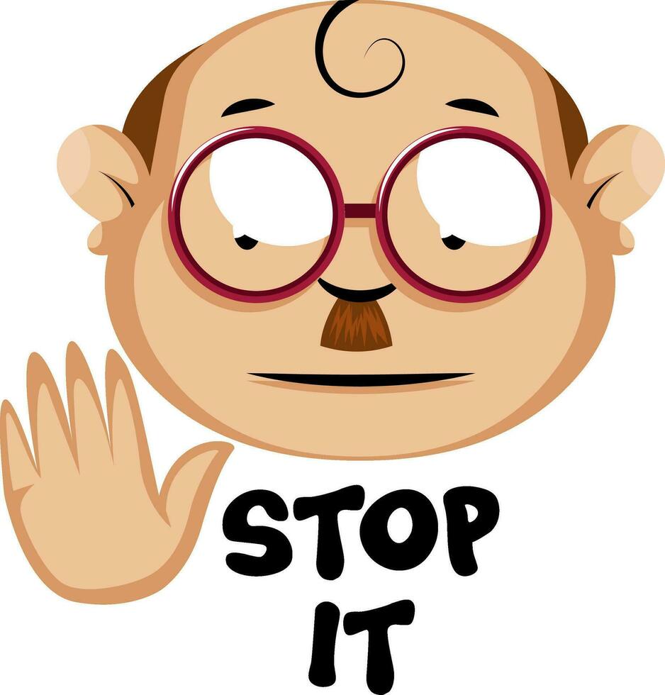 Funny human caracter with stop it sign, illustration, vector on white background.